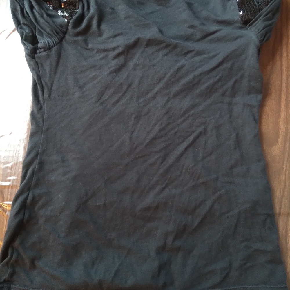 Black short sleeve with sequin detail on sleeves
